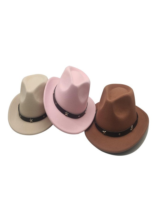 Willheoy 3 Pcs Kids Cowboy Hat Cowgirl Hat for Girl Boys Cowboy Hat with Buckle Belt Wide Brim Fedora Hat Dress Up Costume - Image 3